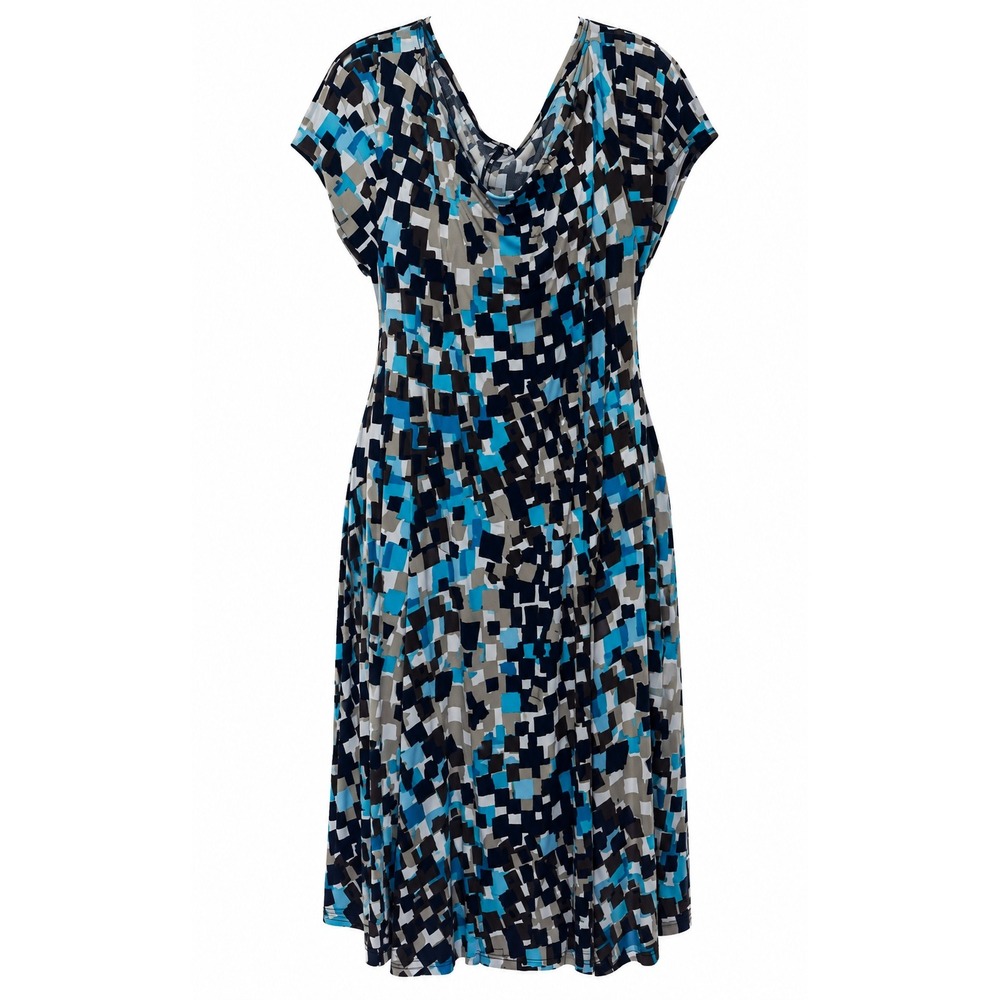 Plus Size Dress Blue Abstract Midi Short Sleeve A Line Career 2X